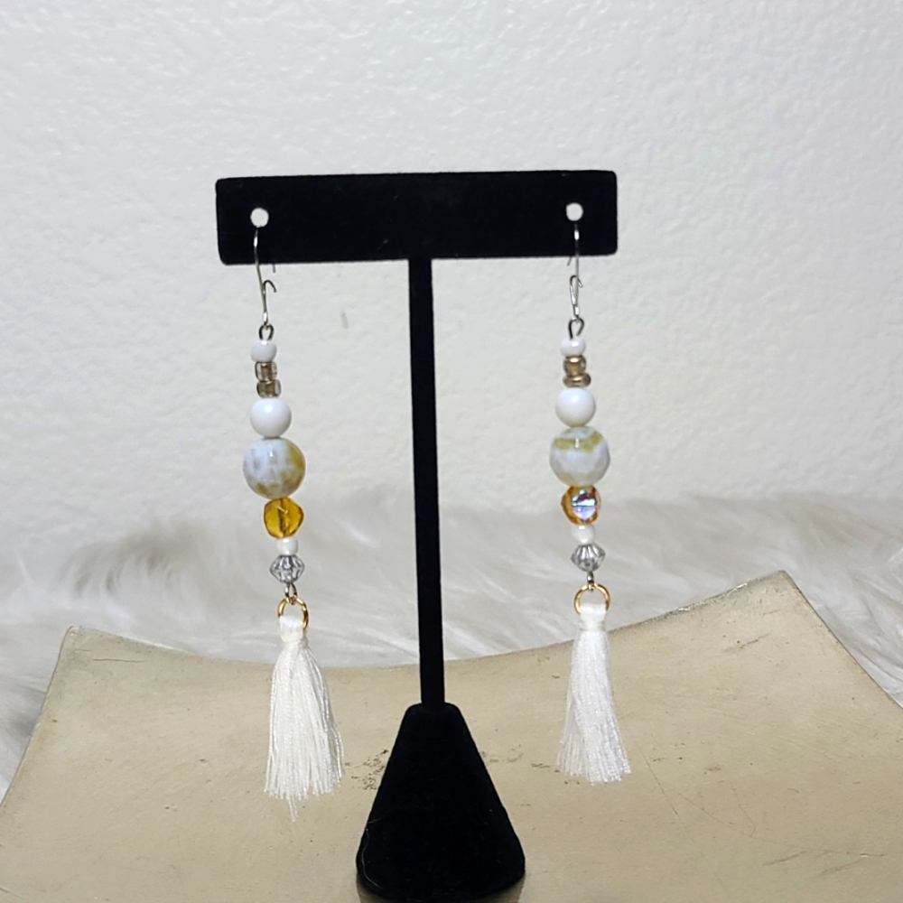 Earrings White Yellow Brand New Lightweight Eclectic Unique Summer Fun Handmade